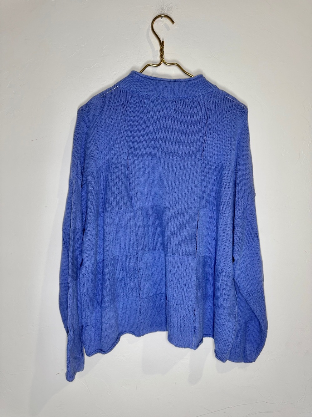 Free People Beach Mock Neck Blue Checkered Sweater Size Large
